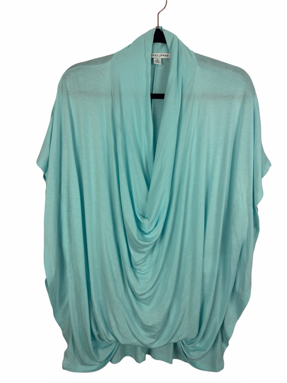 Tribal Jeans Women’s Aqua Draped Cowl Neck Poncho Top Medium Rayon